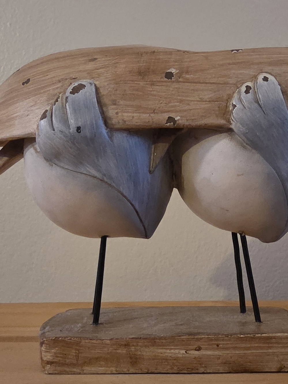 Handcrafted Two-Tone Wooden Sea Bird Sculpture - Gray & Natural Wood - Picture 3 of 6